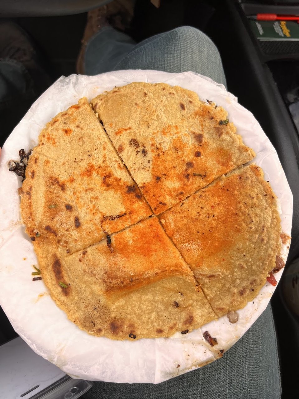 Breakfast section with handmade tortillas and beans.