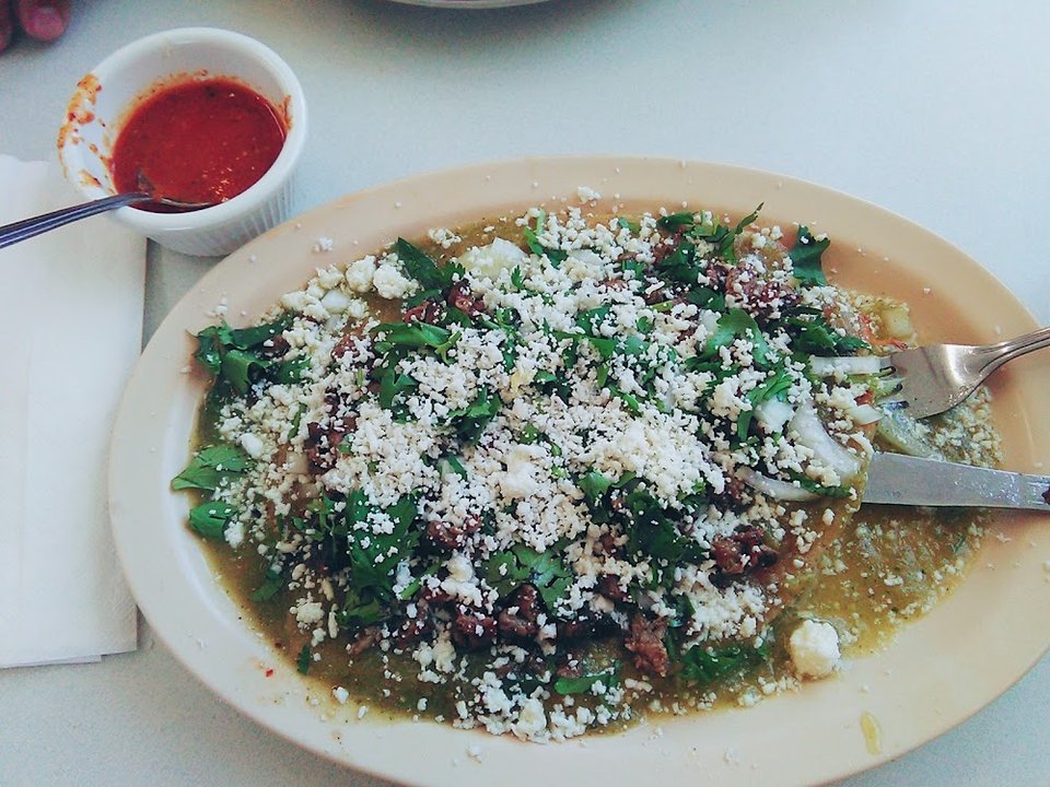 Breakfast section with handmade tortillas and beans.
